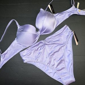 Victoria's Secret 36B BIKINI M high-waist knot BOTTOM LILAC LAVENDER PURPLE